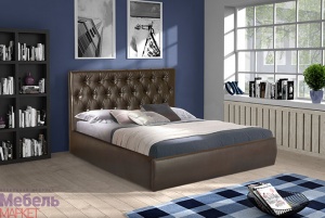 Мягкая кровать   "Монако 1"  (темная кожа) 