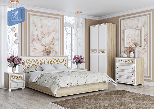 Спальня "Мадлен" с фасадами "Серебро" и фасадами "Золото"